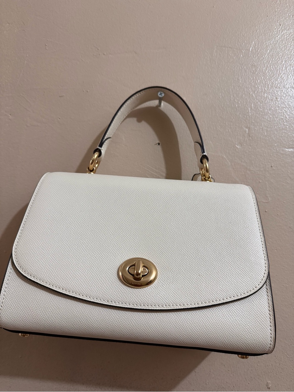 Coach Cream Leather Top-Handle Satchel with Gold Hardware
